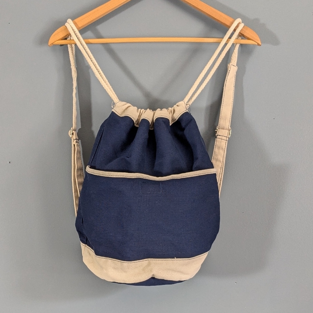 ❤️ Navy blue & cream cinch backpack bag unisex